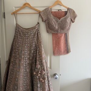 Embellished Mauve Lehenga Set with Blouse and Dupatta